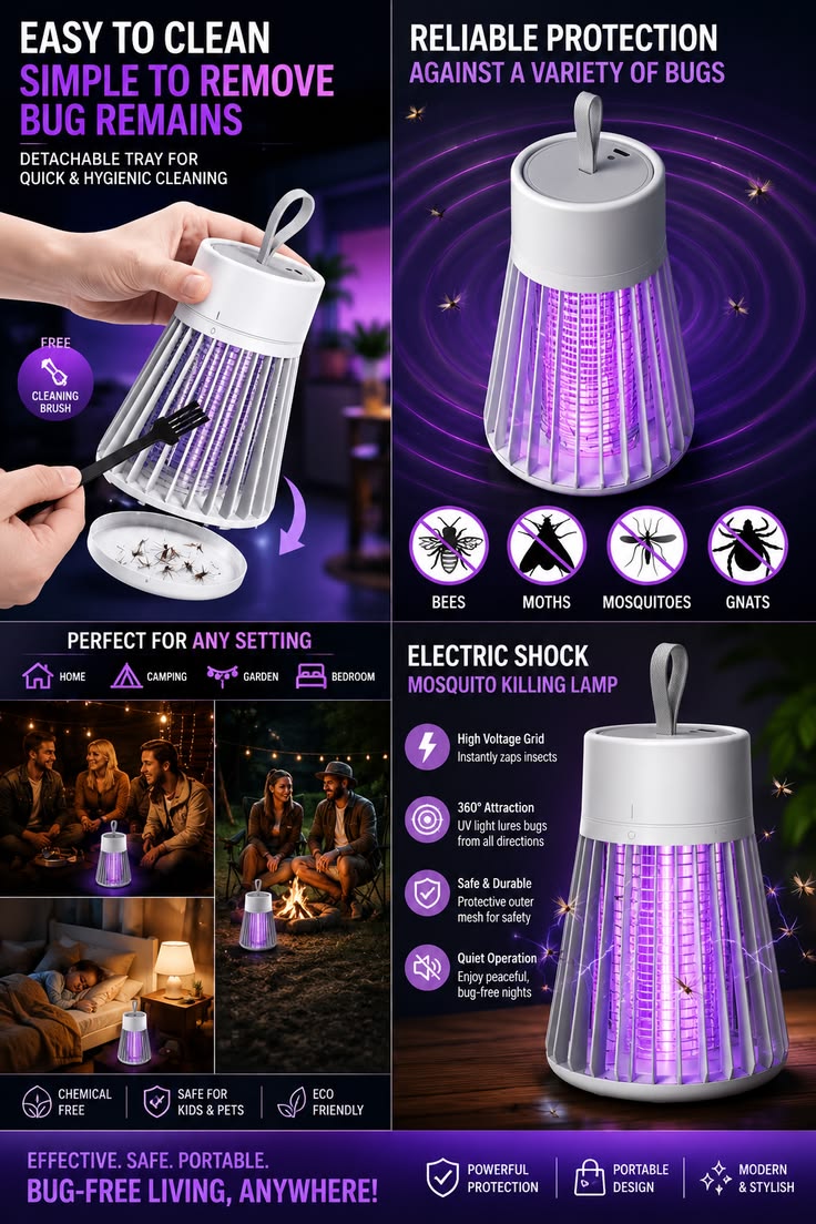 360° UV Mosquito Killer Lamp – Electric Bug Zapper with USB Charging